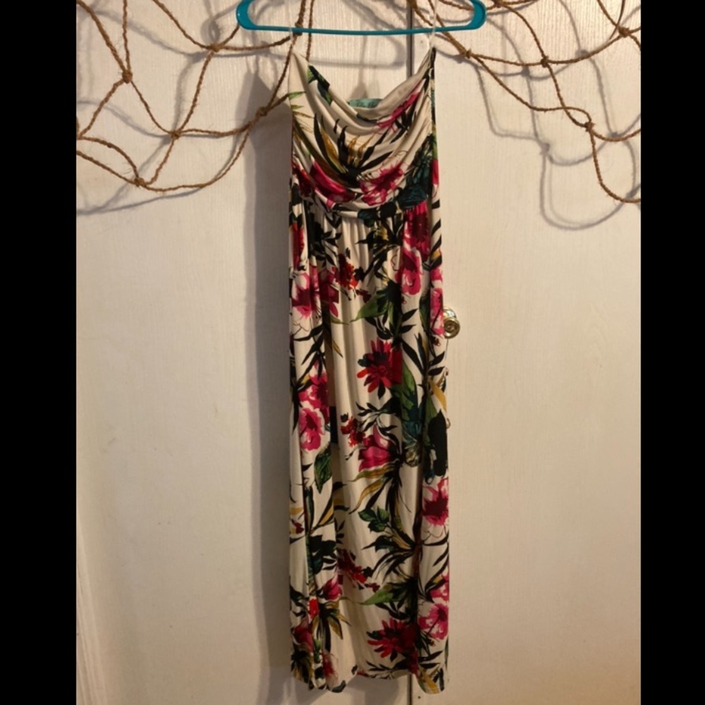 Tropical Floral Strapless Maxi Dress